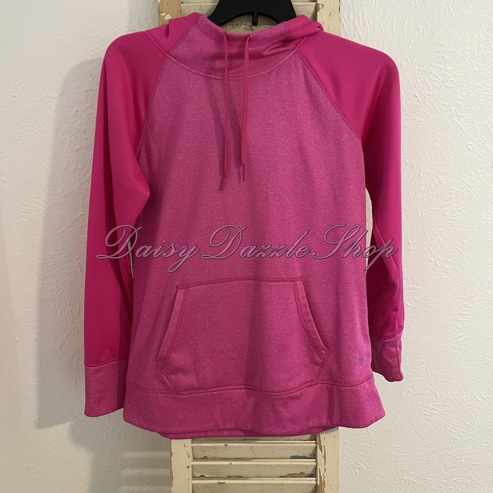 🎀Danskin Now Sweater Womens Sz L Long Sleeve Pullover Hooded Hoodie Woven Pink
